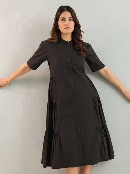 Black cotton Long A-Line Dress