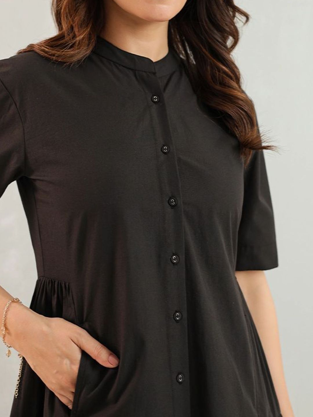 Black cotton Long A-Line Dress